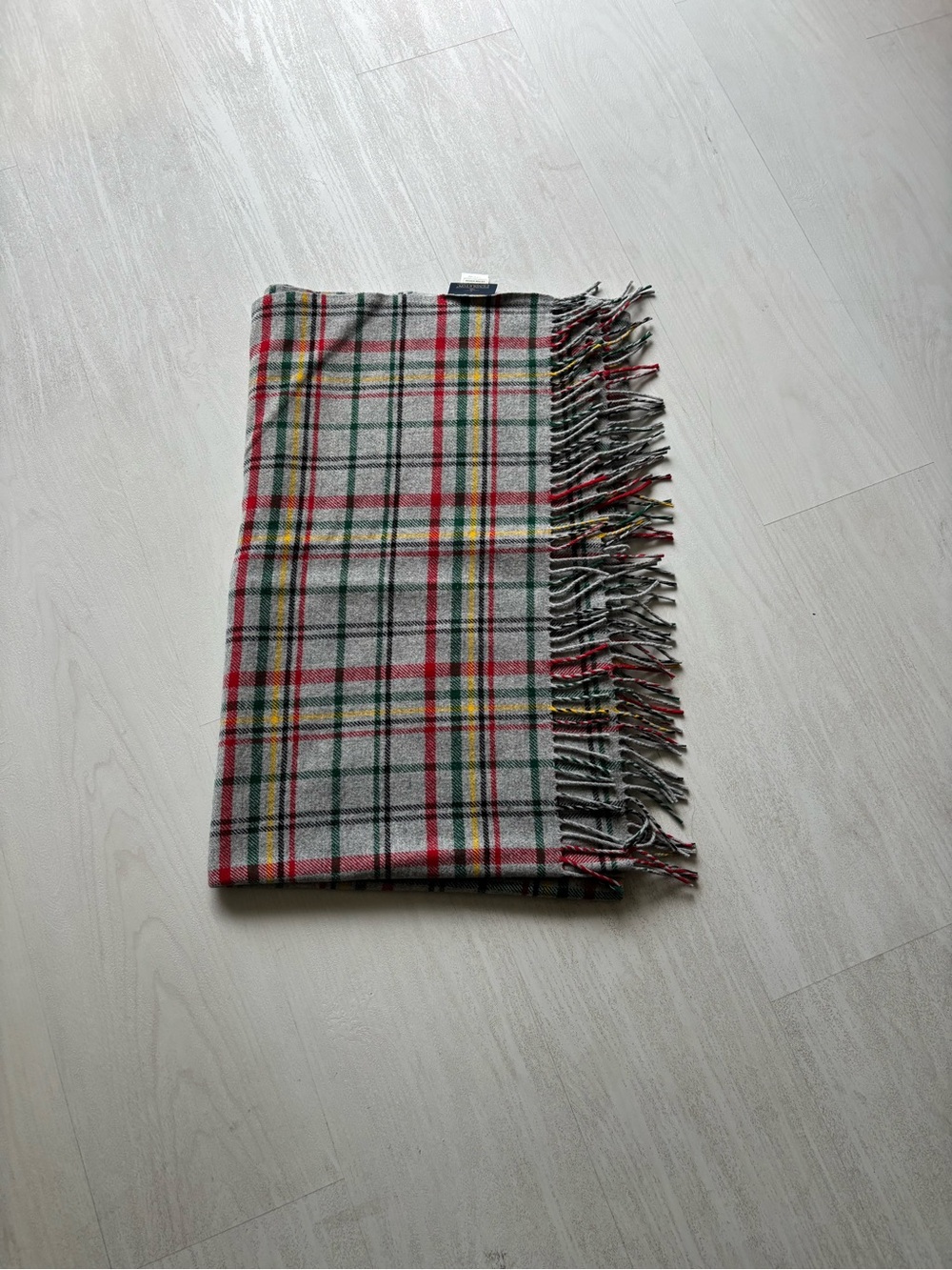 Pendleton Plaid Fringe throw blanket in Gray, Red, Green, Yellow